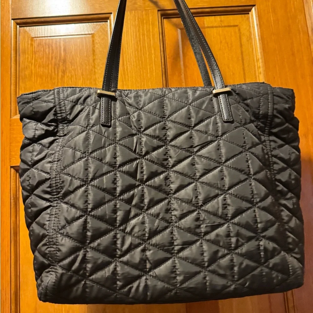 Kate Spade Black Quilted Double Zippered Tote Bag